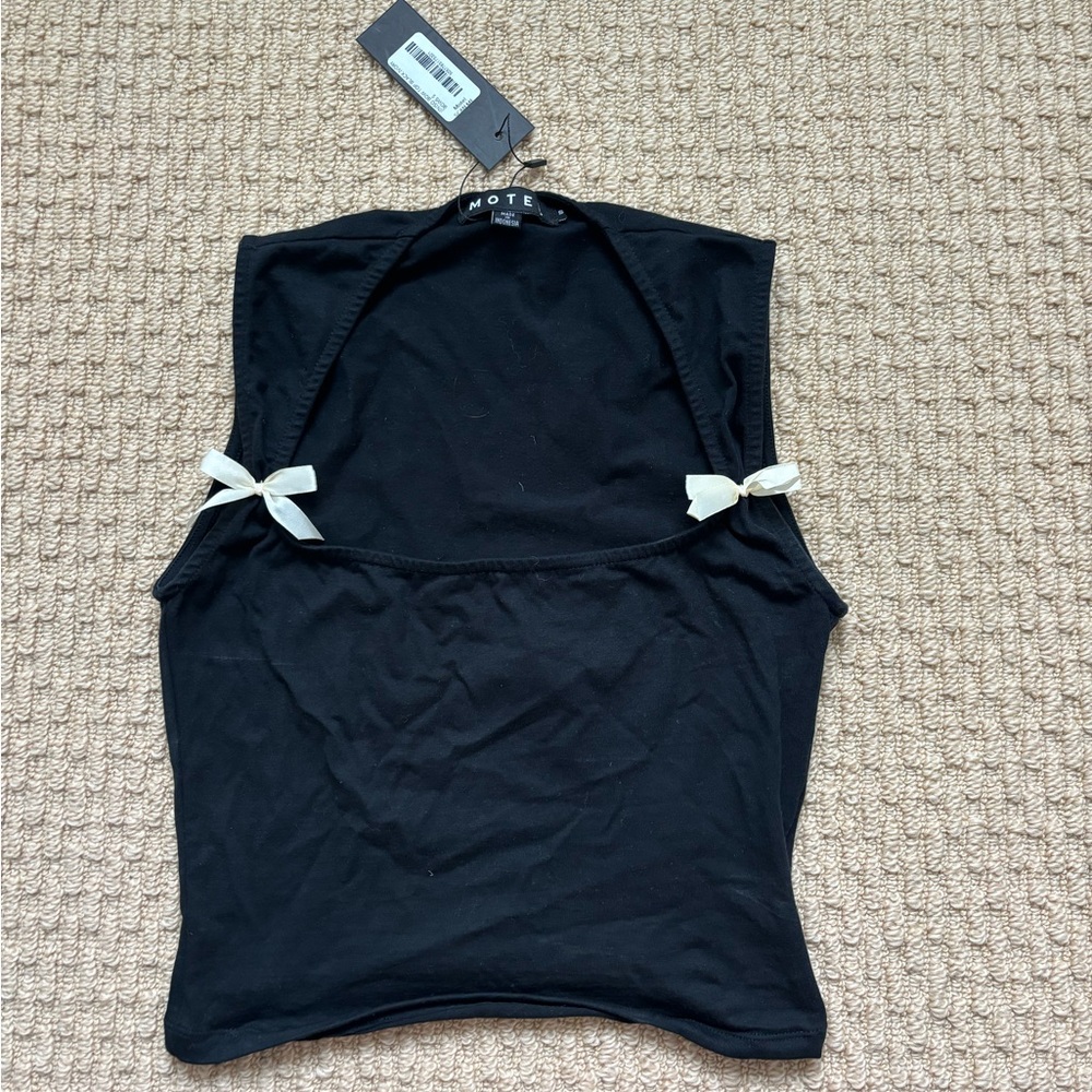 Motel Rocks Jiniso Crop Top in Black with Ivory Bows
